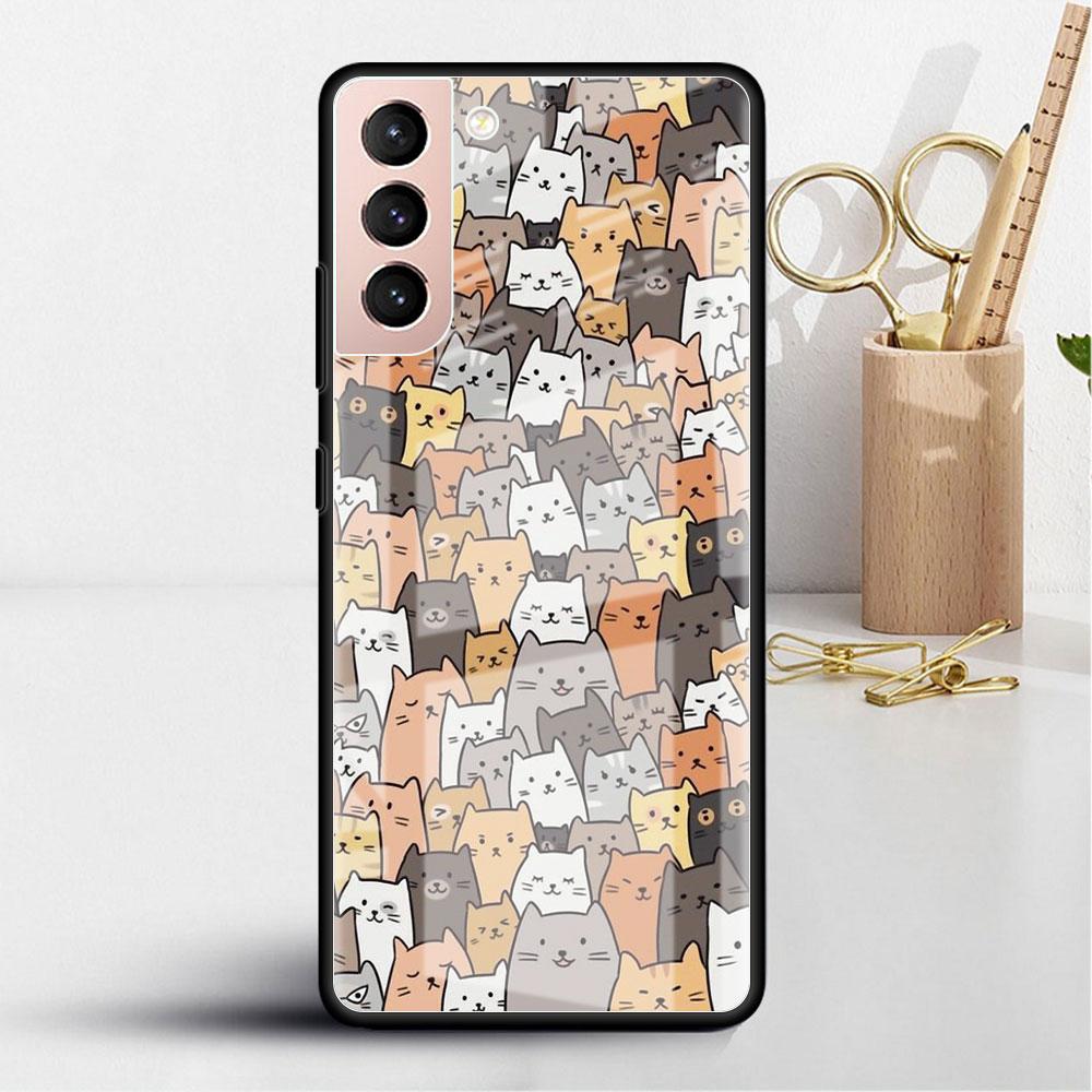 Glass Case For Samsung Galaxy S22 S20 FE S21 Plus Phone Cover S10 5G S9 Note 20 Ultra 10 Lite Shell Cute Dogs Cat Animal