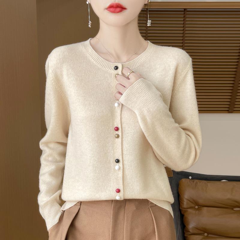 Wholesale Korean Color Button Cropped Round Neck Sweater Women Spring Autumn Versatile Knit