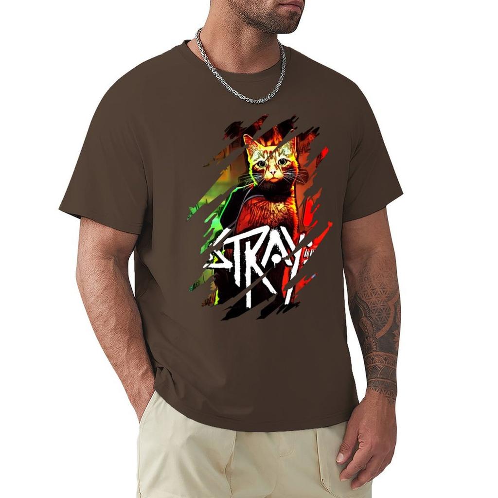 Stray Game, Cooles Design T-Shirt Schwergewichts-Shirts Grafik-Tees Jungen Tierdruck Einfache weiße T-Shirts Herren