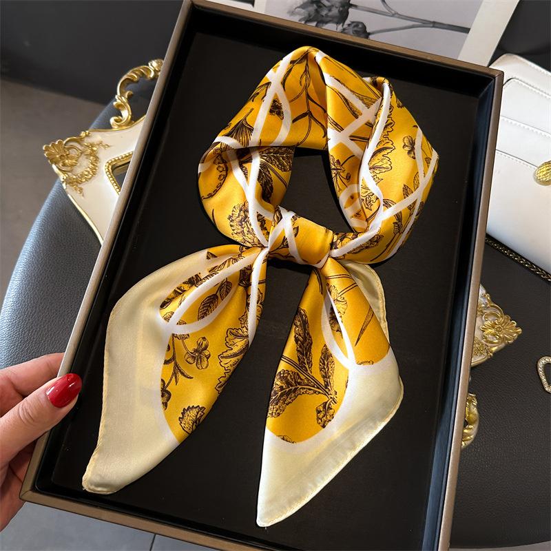 New 70*70cm Silk Satin Hair Scarf Women Handkerchief Printed Female Square Silk Scarf Bandana Small Neck Muffler Hijab Lady Girl