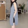 ZANZEA Women Summer Plaid Print Casual Round Neck Side Slit Sleeveless Long Tank Tops