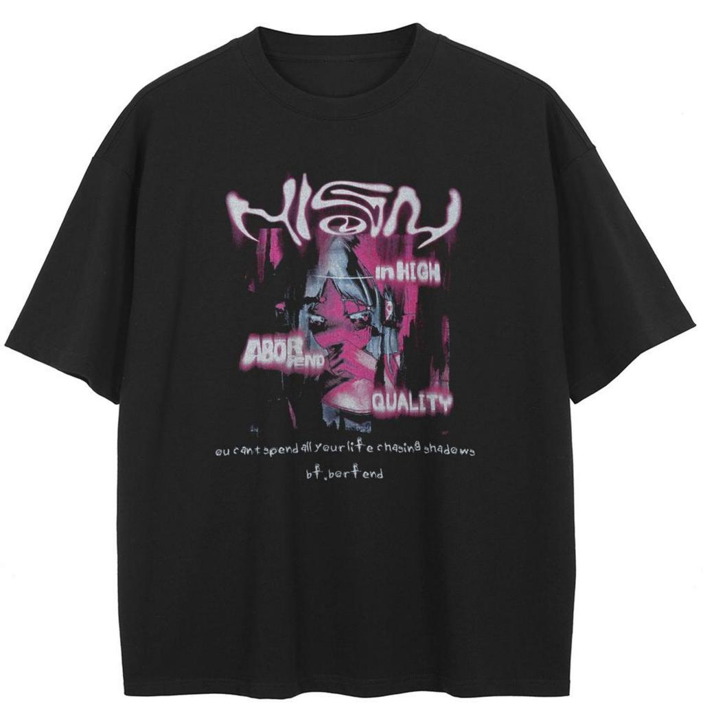 Streetwear Tricou negru cu litere, bumbac, unisex, tricou, tricou, vară, cu mâneci scurte(5)