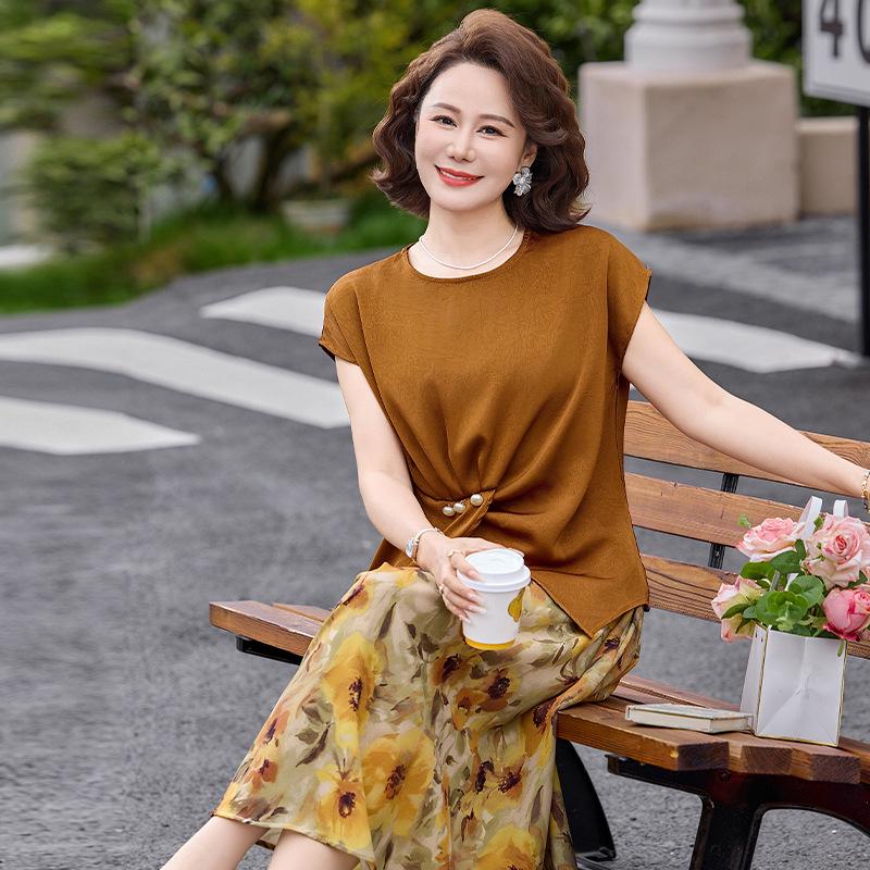 Elegant Summer Chiffon Dress Suit for Middle-Aged Women 2026