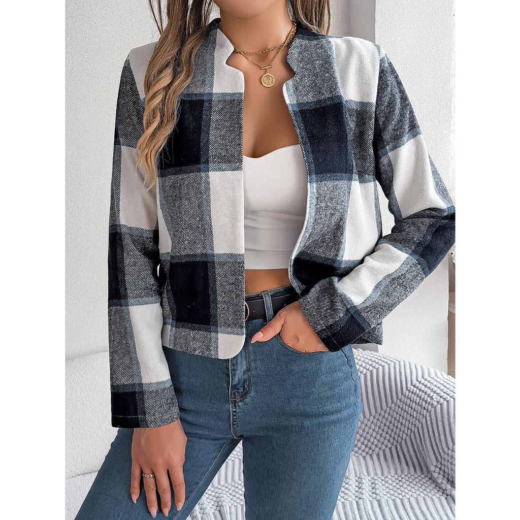 GMXIA Autumn and Winter Casual Plaid Long-sleeved Woolen Jacket Women's Wear