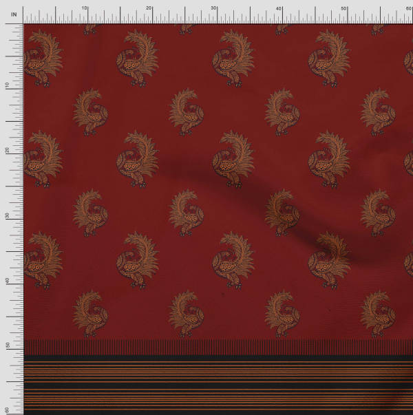 Soimoi Japonská krepová saténová látka pruhovaná a s panely s pávím vzorem, potisky po metru 42 palců