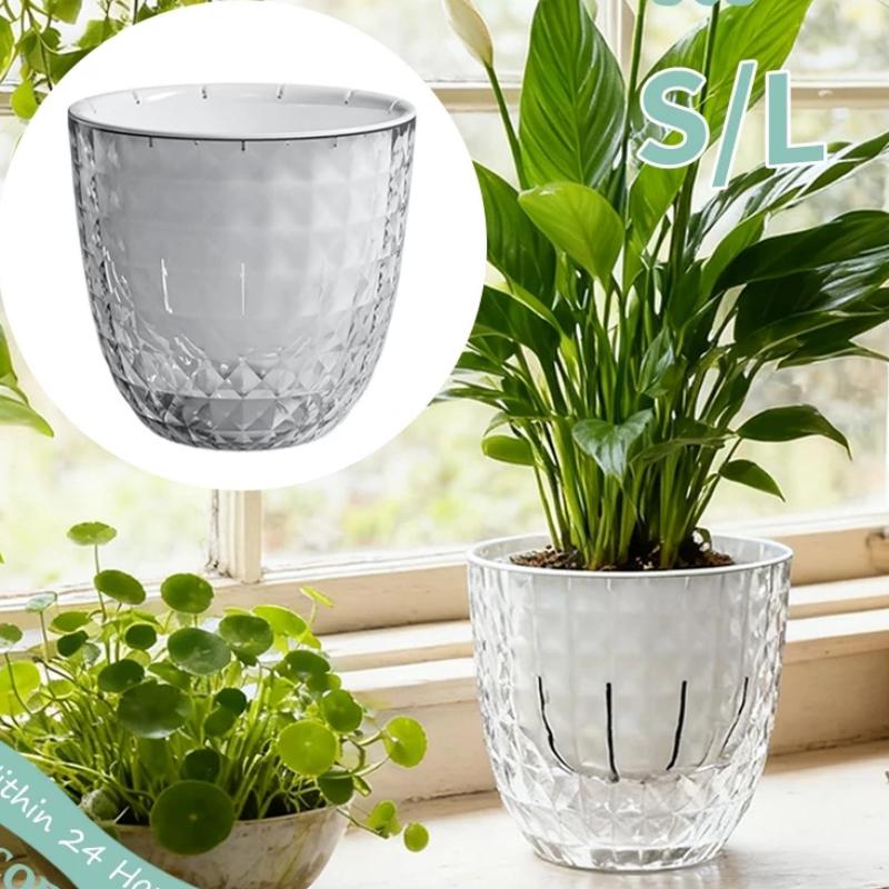 1pc Self Watering Plant Pot Durable Hydroponic Flower Pot Clear Double Layer Plastic Hydroponic Flower Pot Gardening Accessories