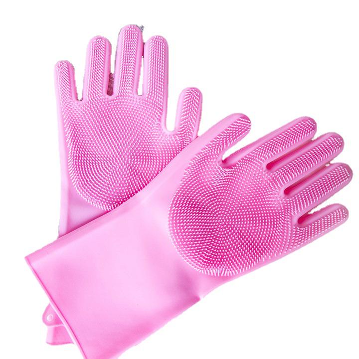 Silicone Dishwashing Gloves with Thickened Palm and Massage Brush for Durable Hand Protection.