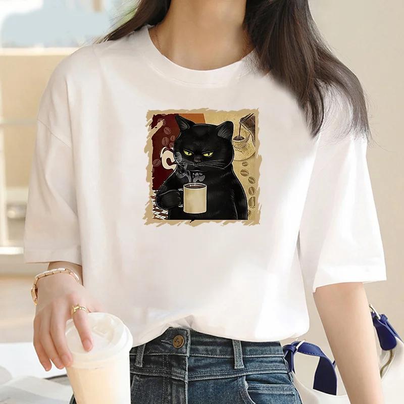 

Women s cartoon brown microphone print T-shirt Y2K white street short-sleeved T-shirt women s casual tops new summer wear XXXXL