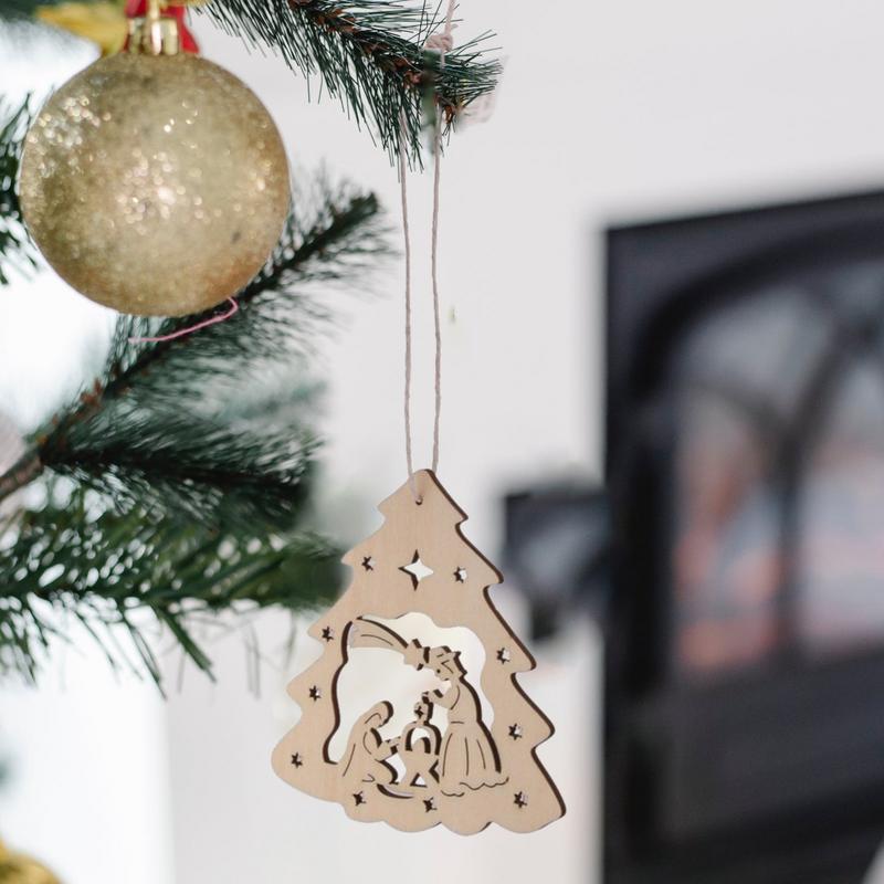 10Pcs Wooden Nativity Scene Ornaments the Birth of Jesus Christmas Tree Decoration Keepsake Pendant Scene