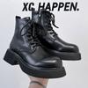 Fashion Designer Brand Interview Business Short Boots Men's Genuine Leather Casual Shoes Thick Bottom Lace Up Men's Work Boots Trendy