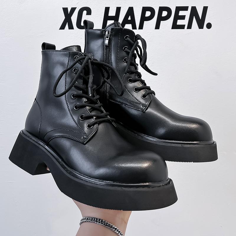 Designer-Marken-Interview Business Kurzstiefel Herren Echtleder Freizeitschuhe Dicke Sohle Schnürschuhe Herren Arbeitsstiefel Trendig