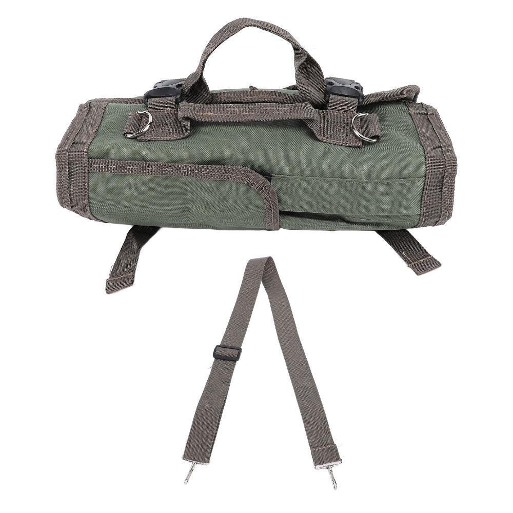 Oxford Fabric Roll Up Tool Bag Dark Green Shoulder Strap Tool Roll Screwdriver Wrench Storage