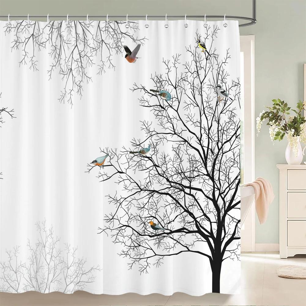 Plants Tree Leaves Shower Curtains with Hooks Home Decoration for Floral Bathroom Curtain Polyester Fabric Bath Curtain