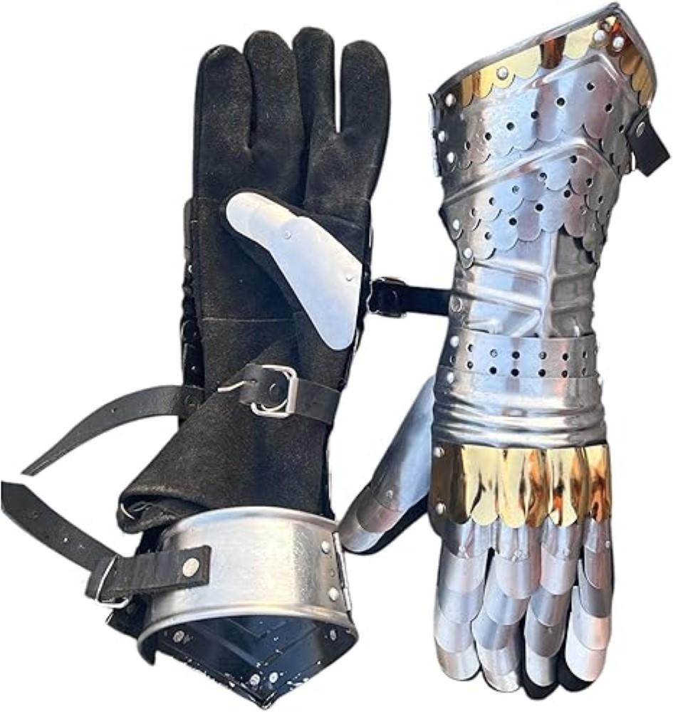 

Средневековые рыцарские перчатки-краги пара латунные акценты доспехи крестоносца стальные перчатки M аэро