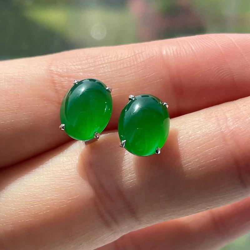 Luoxi Temple 2023 S925 Silver Stud Earrings with Diamond Inlaid Simulated Chalcedony - Goddess Evening Style