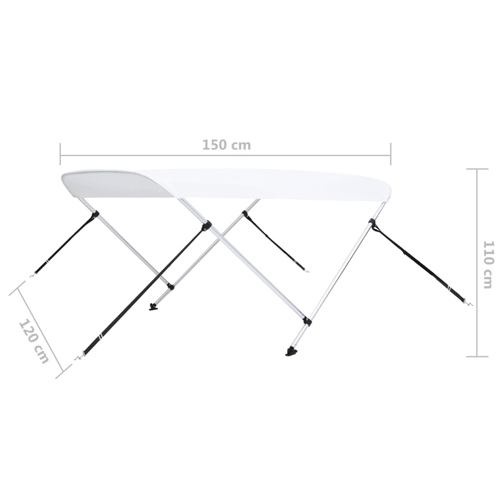 2 Bow Bimini Top White 150x120x110 cm