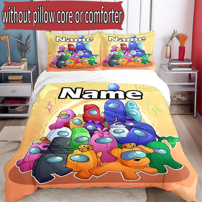 3pcs Duvet Cover Set (1*Duvet Cover + 2*Pillowcase, Without Core), Custom Name Among Us Pattern Bedding Set, Home Bedroom Decor Gift