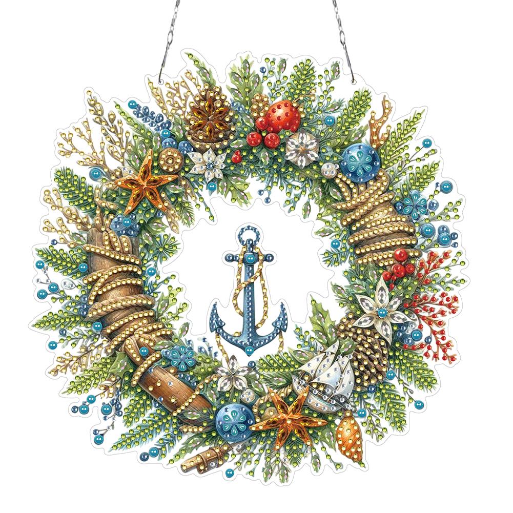 Xmas Theme 2D/Flat DIY Rhinestone Diamond Art Window Pendants Diamond Painting Set Diamond Art Pendant Wall Door Decoration