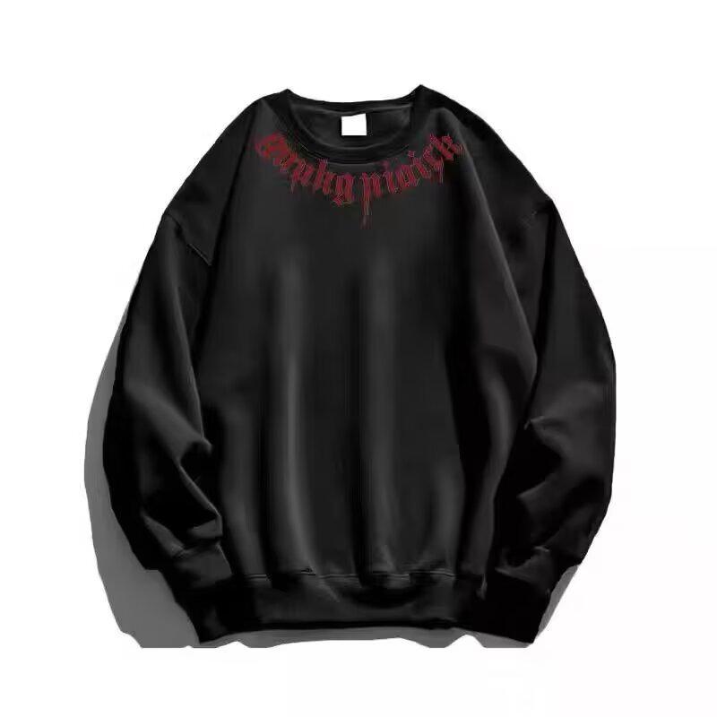 Sweat à capuche rétro américain pour homme - Sweat à col rond décontracté pour le sport avec velours, Style tendance Automne/Hiver