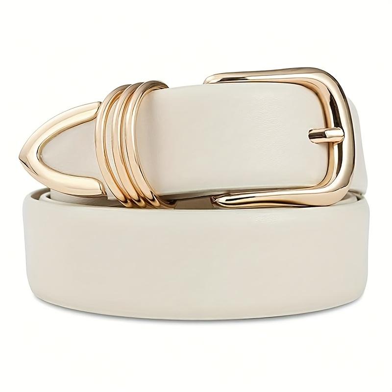 

Women s Faux Leather Belt with Golden Oval Buckle - Adjustable Casual Belt for Jeans, Pants, Skirts - Durable Fashion Accessory 110cm белый
