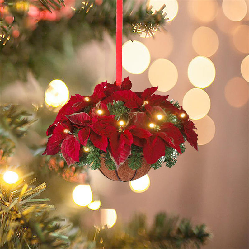 Creative Home Christmas Tree Hanging Basket Ornament Decorations Cute Flower Hanging Basket Wooden Pendant
