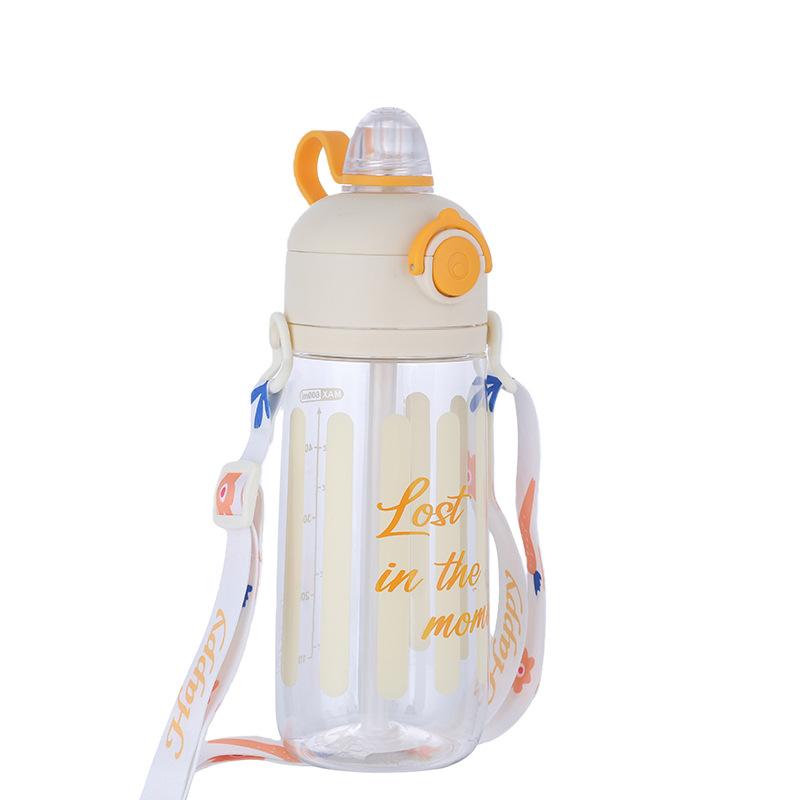 Water bottle summer water cup 1011 new plastic cup high value student cute double drink high temperature resistant portable straw cup