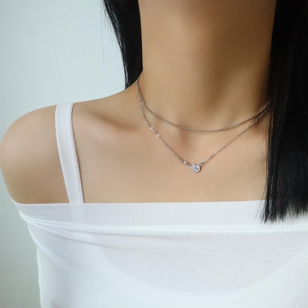 Zircon Guitar Double Necklace Personalized Sweet Cool Full Diamond Bass Pendant Collarbone Chain