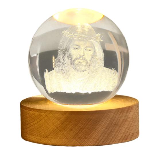 3D Hands Prayer Faux Crystal Ball with Wooden Base Clear Engraved Prayer Hand Ball Night Light Religious Christian Gifts for Women Men