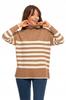 Women's Classic Long Sleeve Striped Turtleneck Sweater MORAJ M BEIGE