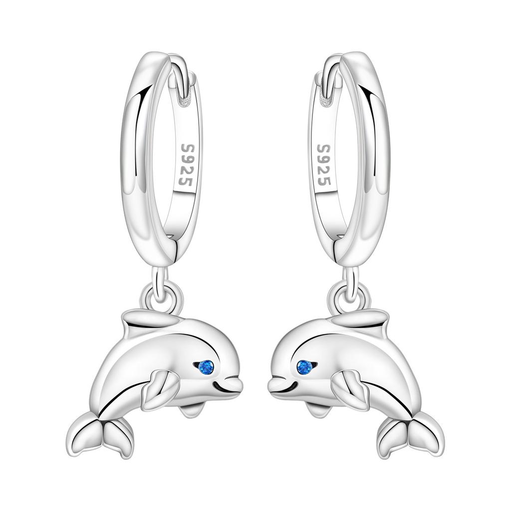 Original 925 Silver Zircon Pink Paw Print Earrings Heart Flower Leaf Design Women Party Jewelry Gift Ear Loops