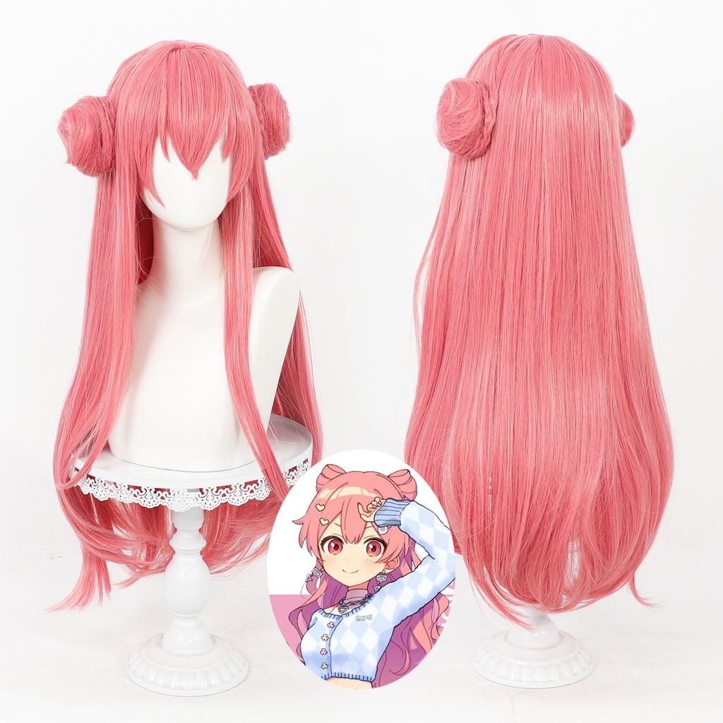 Cosplay Wig Project Sekai-Colorful Stage Feat Anime Wig Airi Momoi Pink Double Grab Chignon Synthetic Game Role Play Wig