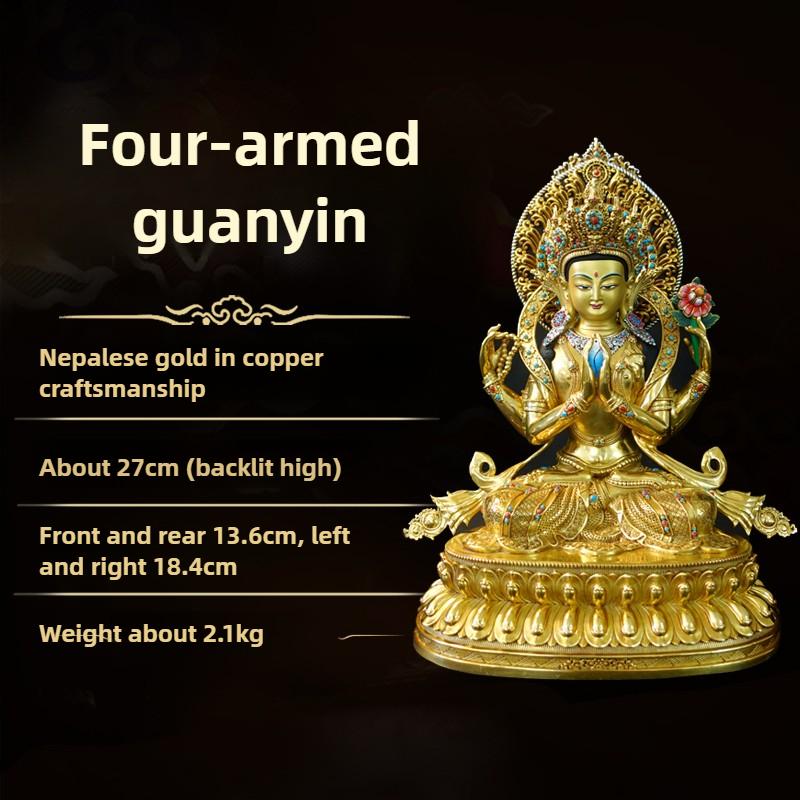 Nepal Tibet Craft Handmade Pure Copper Four Armed Goddess Statue Tibetan Buddhism Vajrayana