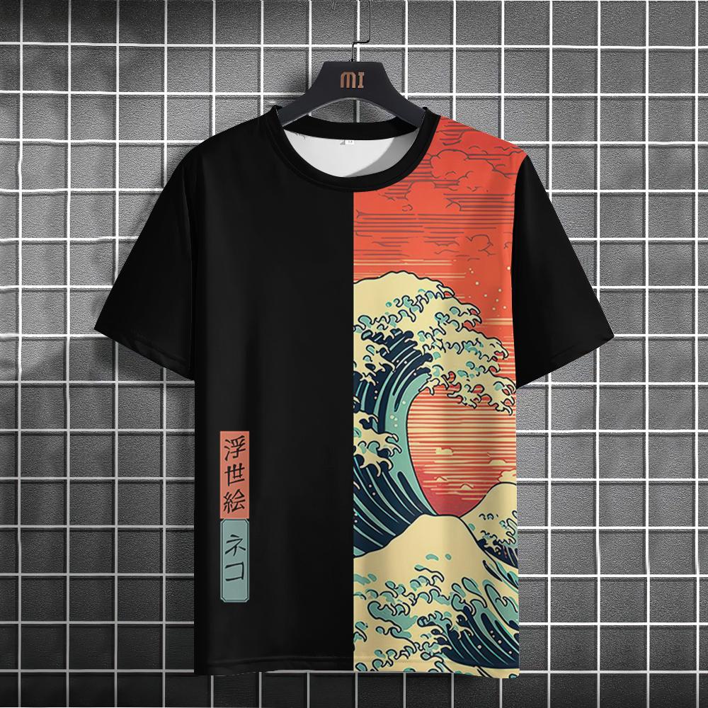 Vintage T-Shirt for Men Short Sleeve Ukiyoe Harajuku Print Tops Clothes Casual Tees Oversized Summer T-Shirt Male Sweatshirt