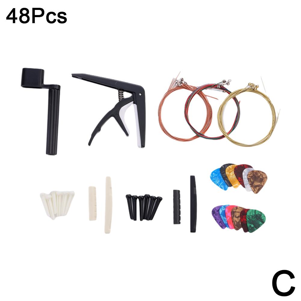 

48/66PCS Guitar Strings kit Guitar Tool Changing Kit Include Guitar Strings Capo 3-in-1 Restring Tool Bridge Pins Nuts&Saddles 0.46mm&24.6*23.7*23.2mm