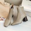 Neue Damen Stiefeletten Eckige Spitze Wildleder Dicker Absatz Einzelstiefel Niedriger Schaft Mittelhoher Absatz Seitlicher Reißverschluss Einfarbig Damenstiefel