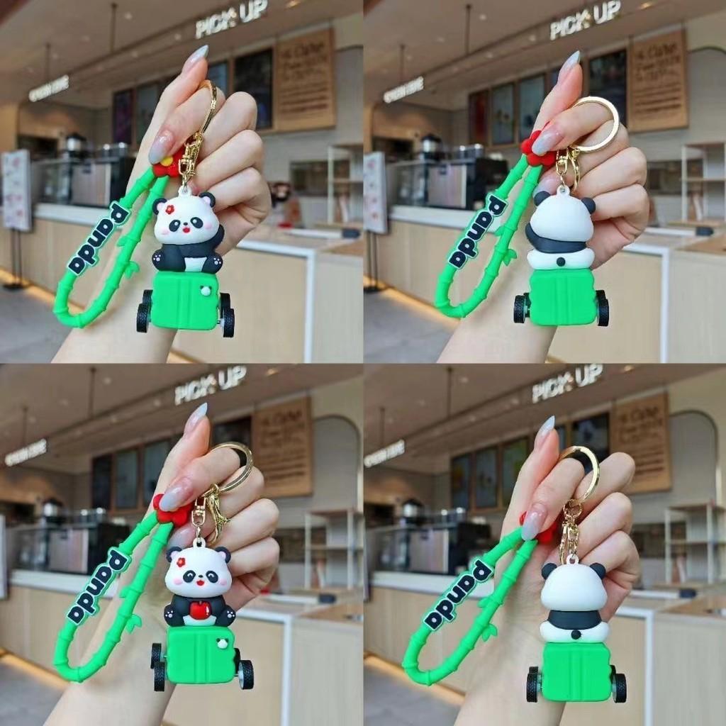 Adorable Cartoon Panda Keychain With Wind-up Car For Backpack Decoration