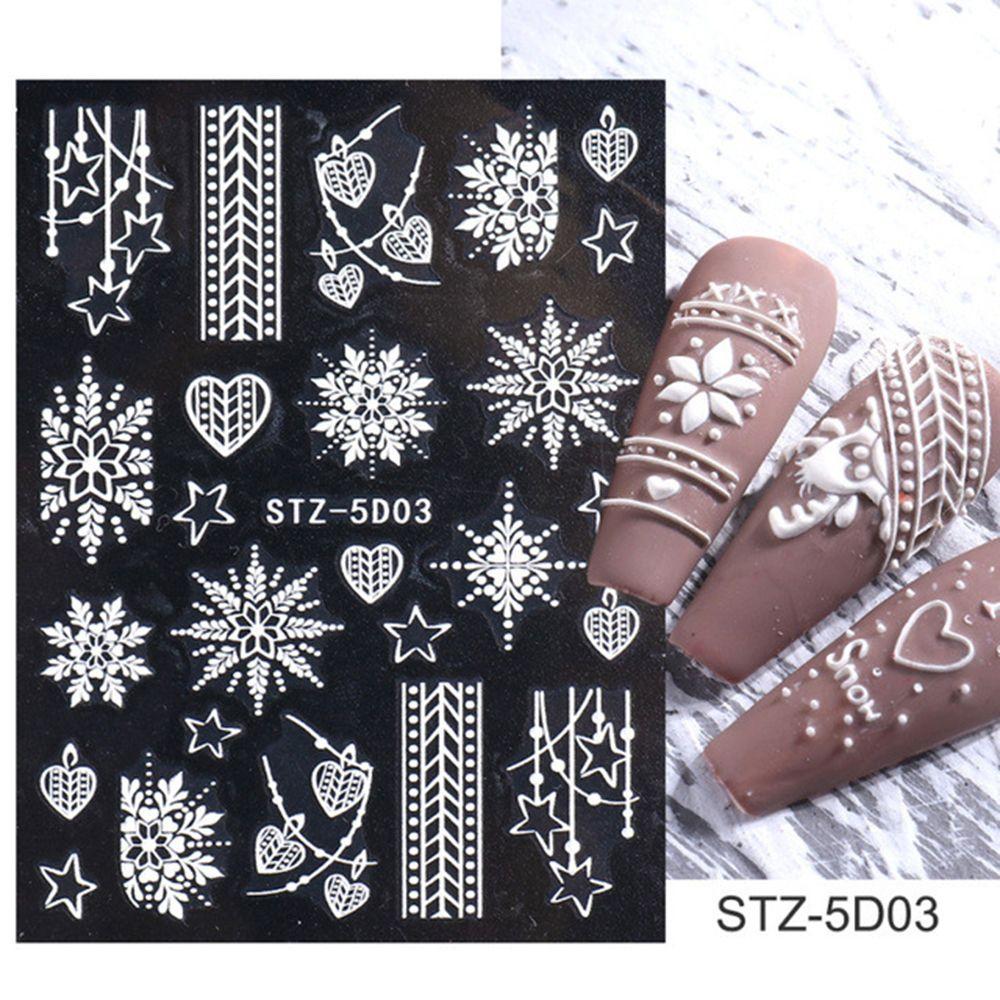 Slider Decals New Year Design Winter Charms Flower Snowflakes Nail Sticker 5D Embossed Christmas