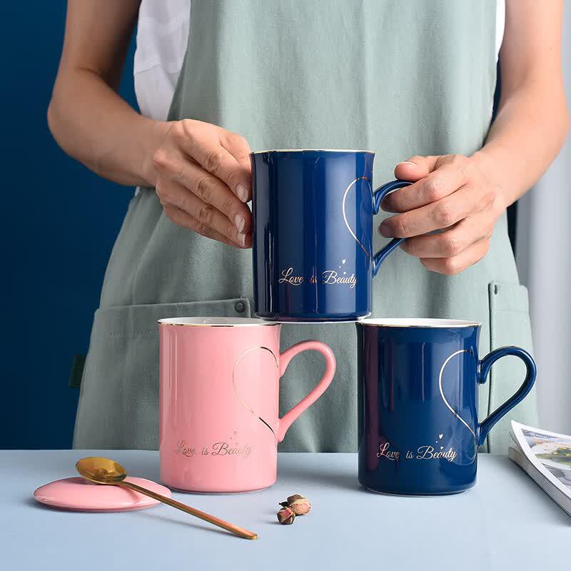 SHUNJU Ceramic Heart Couple Mugs Gift Set