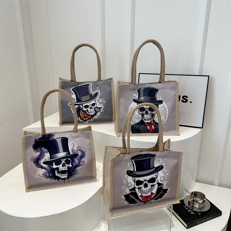 Stylish Urban Skull Canvas Tote Bag For Women Large Capacity Fashionable Design