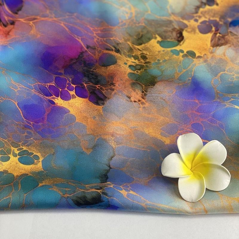 Digital Printed Rayon Silk Cotton Fabric Colorful Summer Silky Soft Breathable Dress Qipao Rayon Cotton Blend Apparel Material