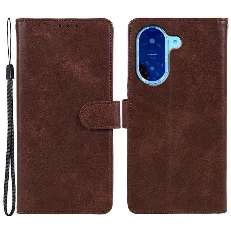 

For Xiaomi Redmi A5 4G (171.7mm)/Poco C71 4G Case Calf Texture PU Leather Wallet Phone Cover with Wrist Strap Brown