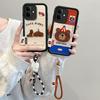 KEYSION Cartoon Cute Plush Embroidery Case for Infinix Smart 10 with Lanyard Silicone Shockproof Phone Cover for Infinix Smart 10