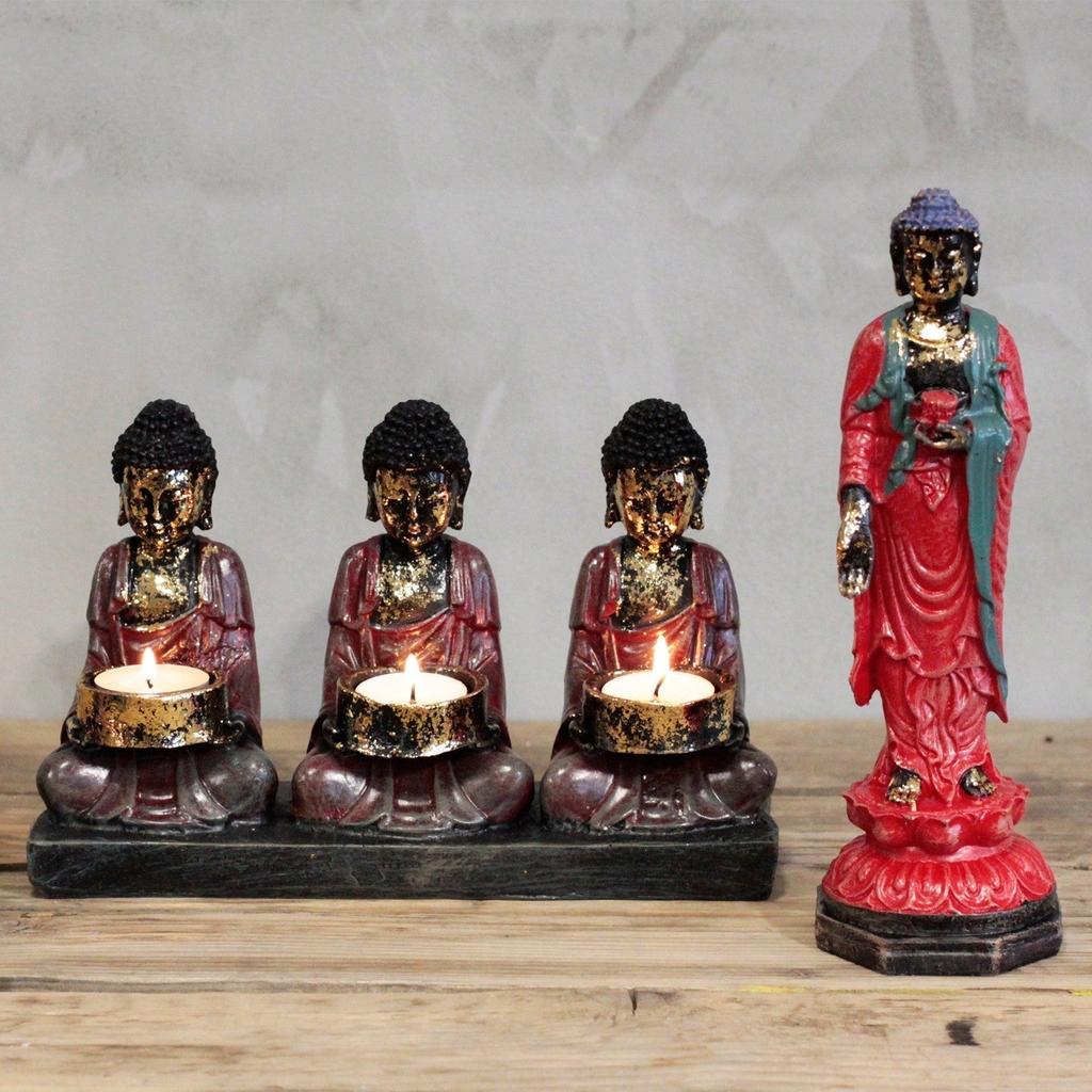 Buddha Candle Holder Antique Three Devotees