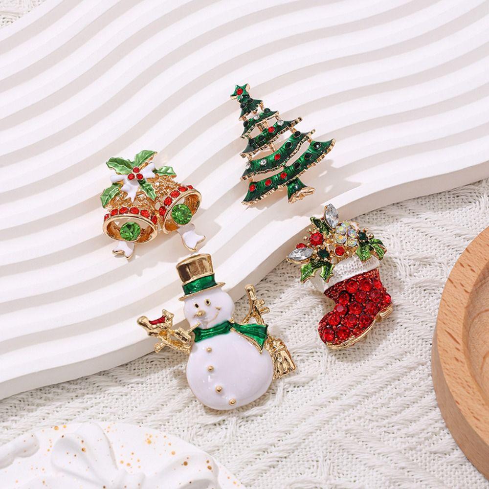 Korean Style Enamel Rhinestone Brooches Clothes Accessories Snowman Brooch Christmas Brooch  Daily