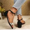 Fashion 2025 Summer Buckle Strap Women's Sandals Fashion String Bead Cover Heel Office and Career New Best Seller Heeled Sandals Zapatos