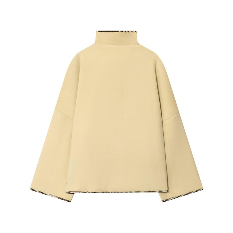 Abrigos Casuales Amarillos Otoño Invierno Para Mujer Moda Manga Larga Cuello Alto Holgado Ropa Exterior Elegante Chaquetas de Un Botón