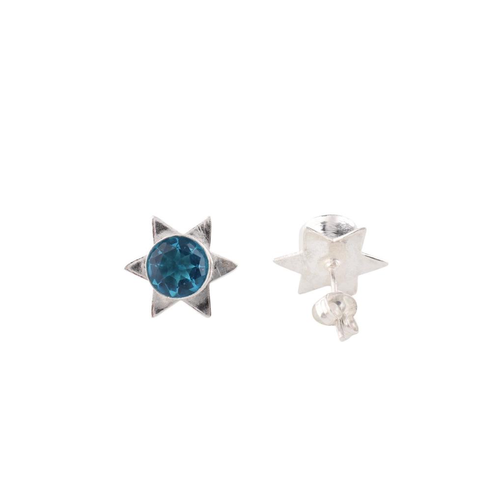 Swiss Blue Topaz Gemstone 925 Sterling Silver Jewelry Handmade Star Studs 0.44" EE-175-4