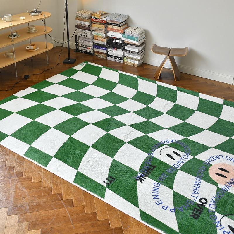 

New Fashion American Retro Smiley Rug Soft Plaid Carpet for Living Room Bedroom Large Area Trendy Decoration 80x120cm