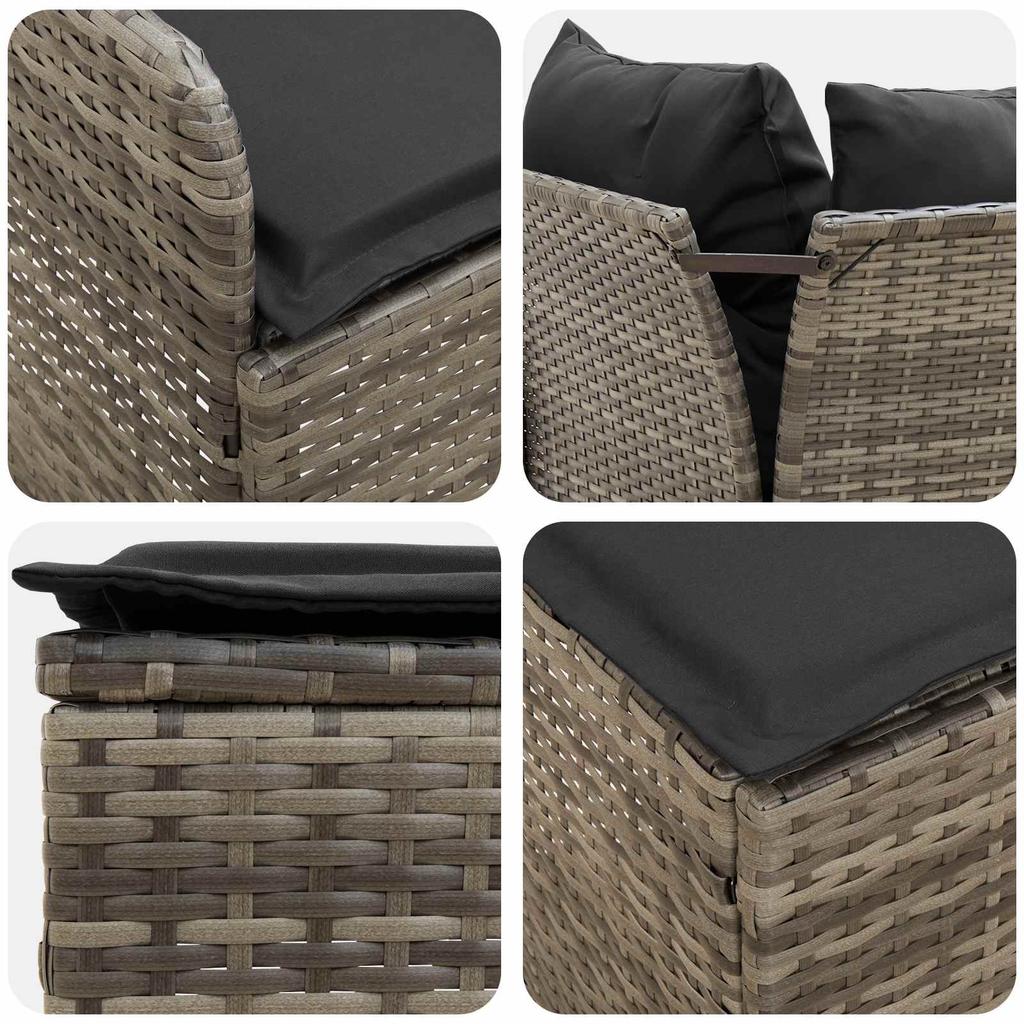 4 Piece Grey and Dark Grey PE Rattan Furniture Set with Cushions