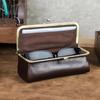 CONTACTS Full Grain Leather Small Sunglasses Case Travel Kiss Lock Glasses Holder for Women & Men Vintage Eyewear Organizer Handmade